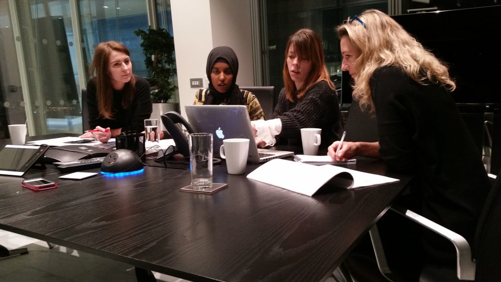 The team at work: Ilze, Zahra, Nataly and Juliana in a brainstorm session