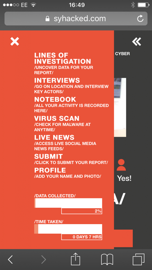 screen grab of #Hacked menu