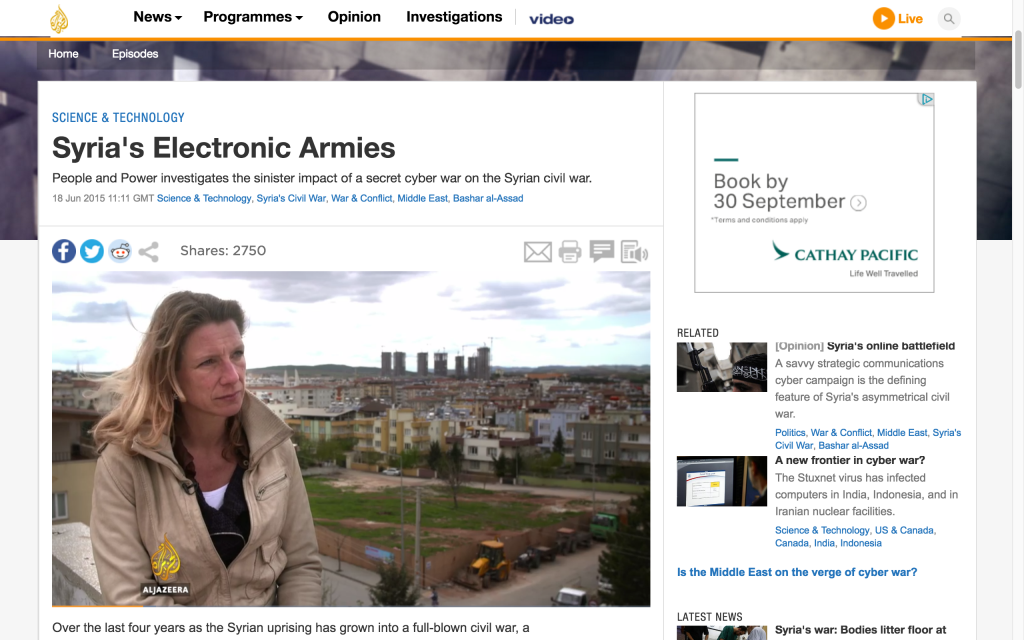 Screen-grab of the documentary Syria’s Electronic Armies, part of Al Jazeera’s People and Power series